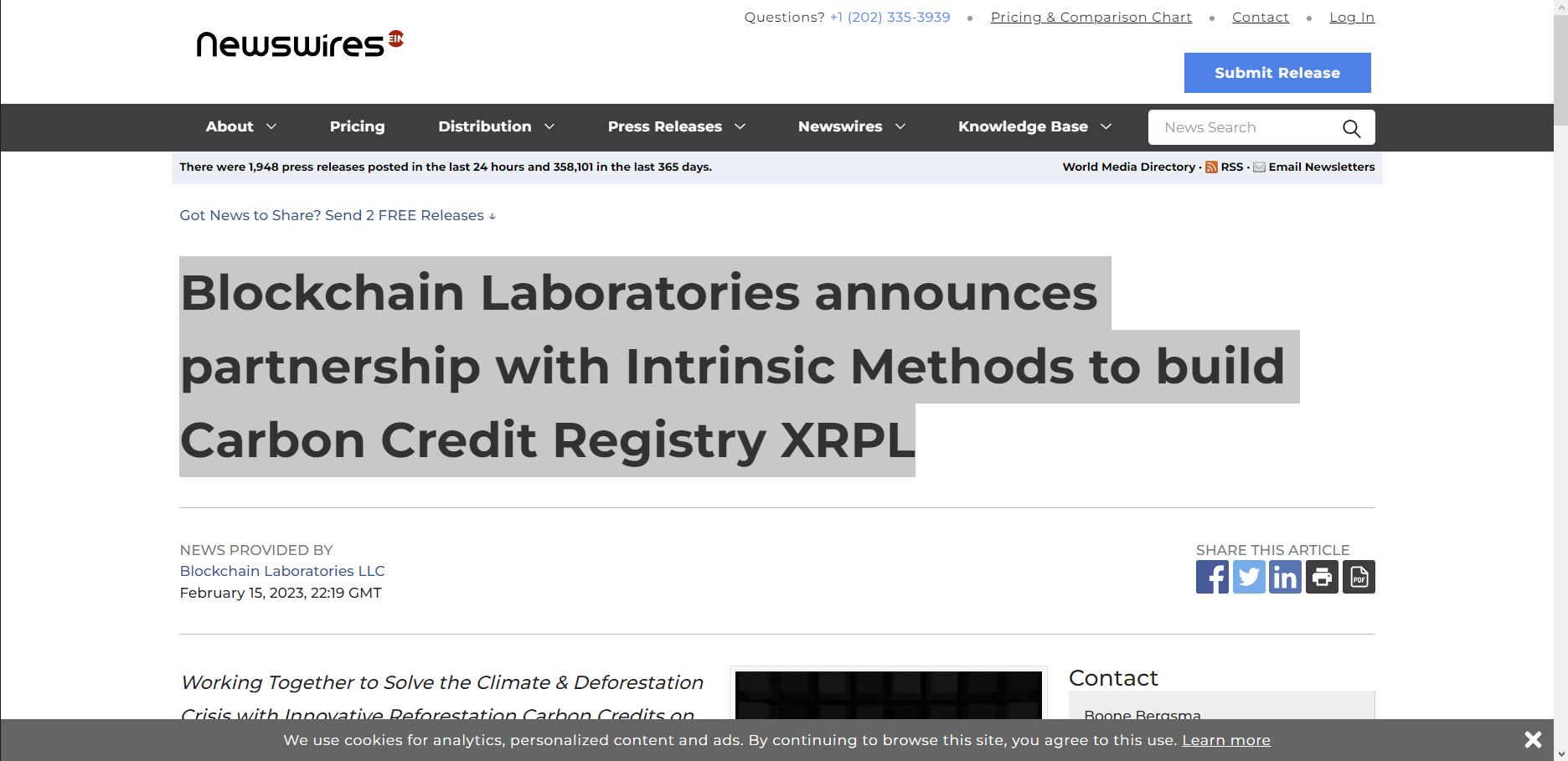 Blockchain Laboratories announces partnership with Intrinsic Methods to build Carbon Credit Registry XRPL