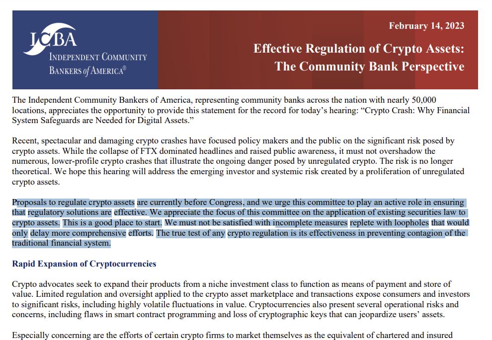 Proposals to regulate crypto assets are currently before Congress, and we urge this committee to play an active role in ensuring that regulatory solutions are effective.