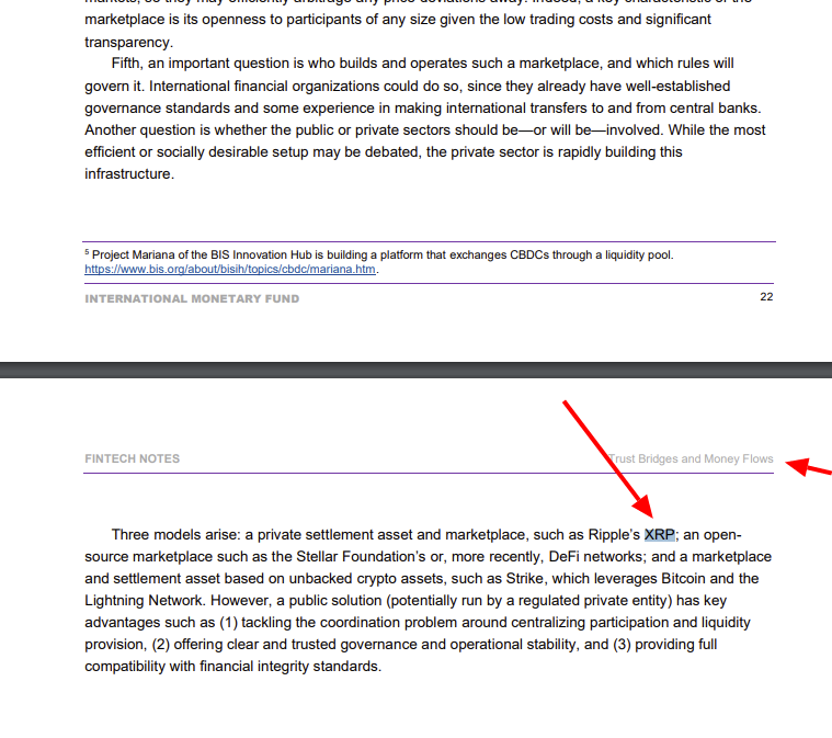 IMF TRUSTED BRIDGES "such as Ripple's XRP: an opensource marketplace"