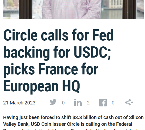 Circle calls for Fed backing for USDC