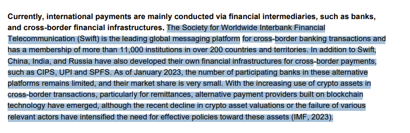 IMF talks about alternatives to SWIFT and Crypto alternatives and the need for regulations