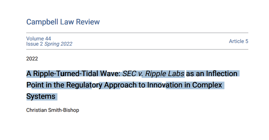 A Ripple-Turned-Tidal Wave: SEC v. Ripple Labs as an Inflection Point in the Regulat oint in the Regulatory Approach to Innovation in Complex ation in Complex Systems