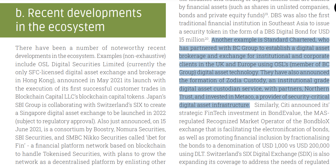 Metaco research - They have also announced the formation of Zodia Custody, an institutional grade digital asset custodian service, with partners, Northern Trust, and invested in Metaco,