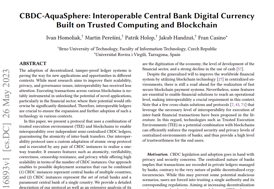 interledger - CBDC-AquaSphere: Interoperable Central Bank Digital Currency Built on Trusted Computing and Blockchain