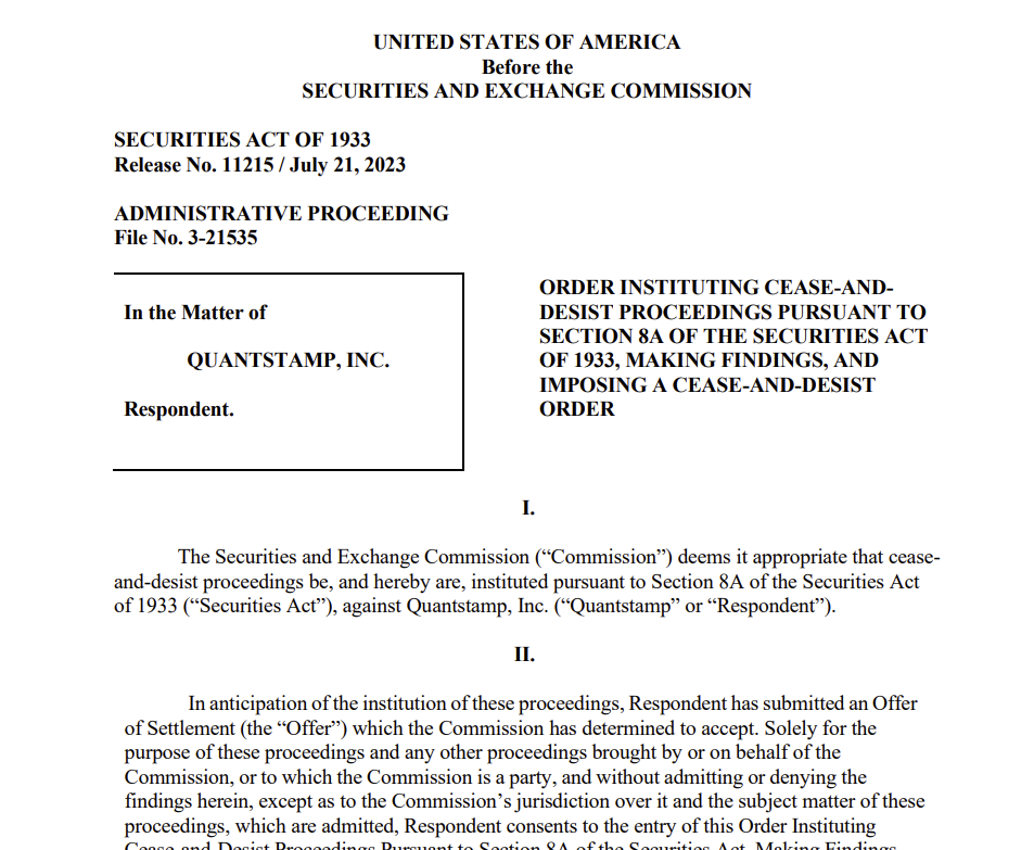 QuantStamp QSP gets a cease and desist. (its security project you buy QSP tokens and they audit your code paid in QSP)