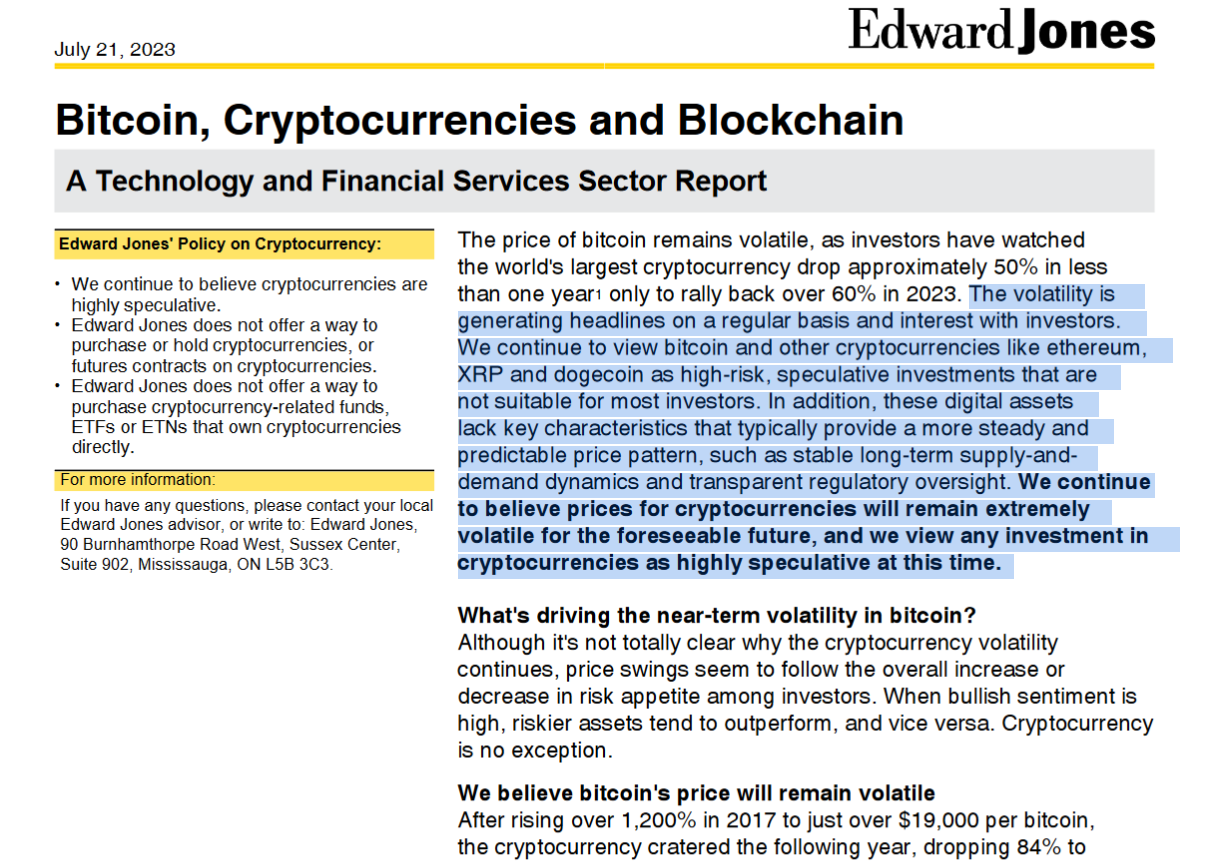 Edward Jones - Says crypto including XRP is high risk still