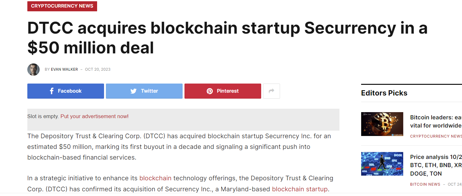 Securrency acquired by dtcc stellar and evm