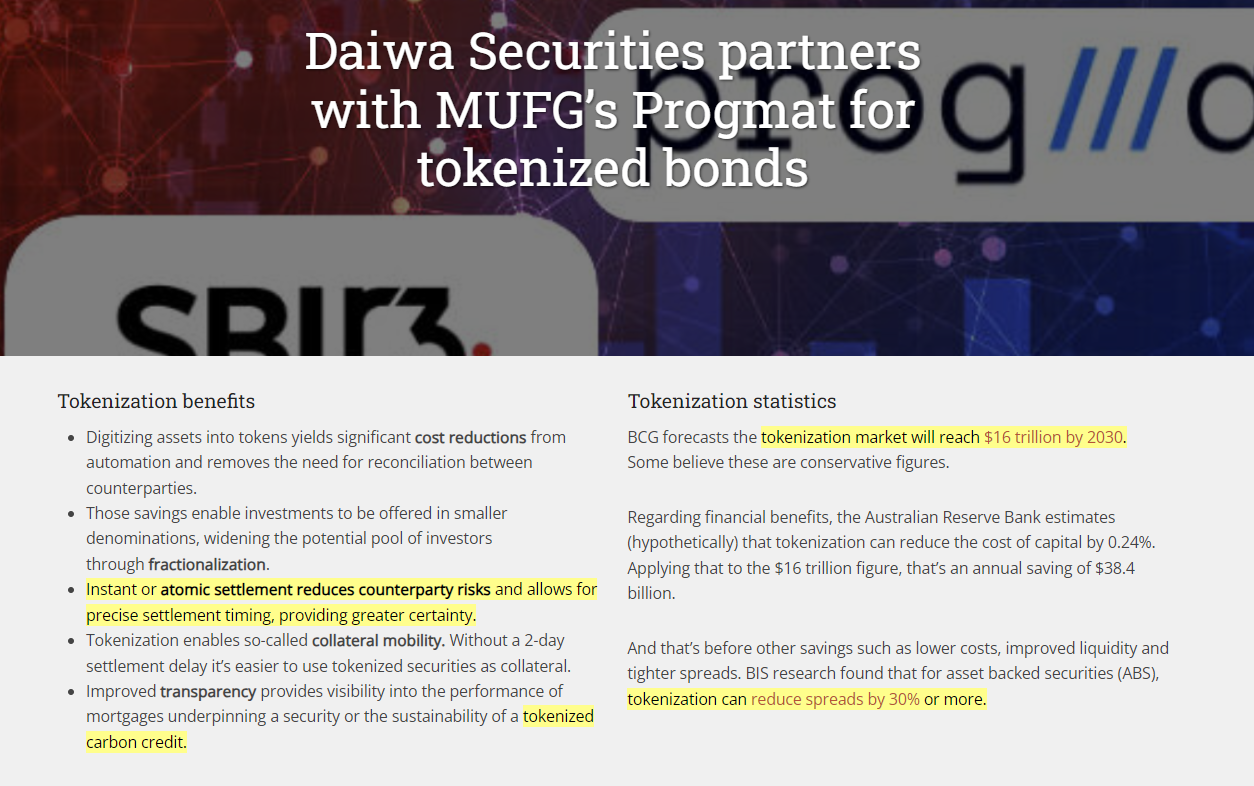 Daiwa Securities partners with MUFG’s Progmat for tokenized bonds