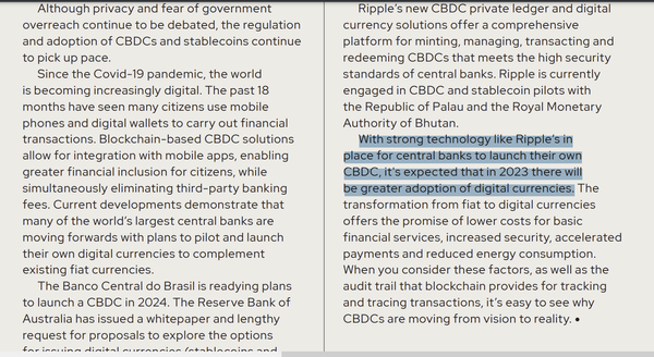 OMFIF - With strong technology like Ripple’s in place for central banks to launch their own CBDC, it's expected that in 2023 there will be greater adoption of digital currencies.