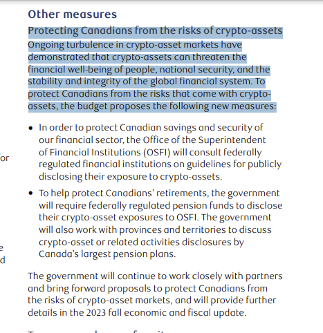 Canadian Bill hidden crypto regs about dislcosing crypto assets as financial institutions and other public players