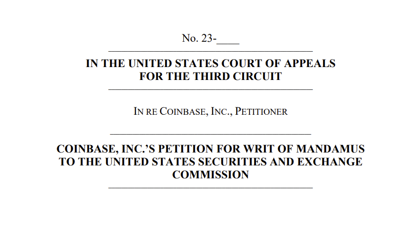 COINBASE, INC.’S PETITION FOR WRIT OF MANDAMUS TO THE UNITED STATES SECURITIES AND EXCHANGE COMMISSION ________________________________________________________