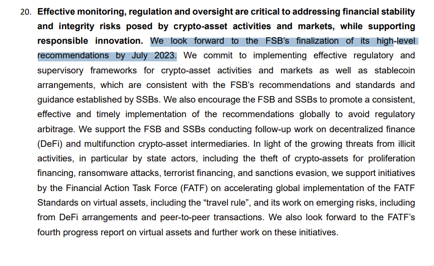 G7-FSB Finalizes Crypto Guidance - We look forward to the FSB’s finalization of its high-level recommendations by July 2023.