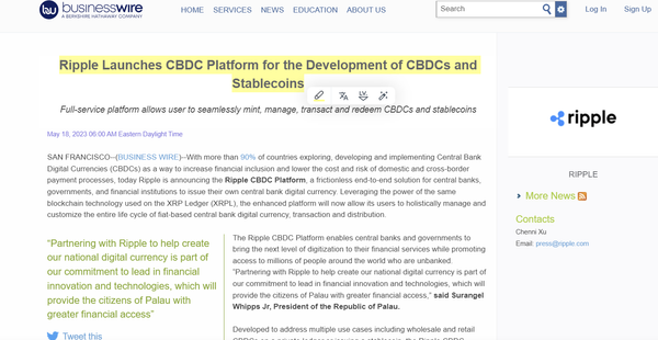 Press Release Came out today - Ripple's CBDC Platform