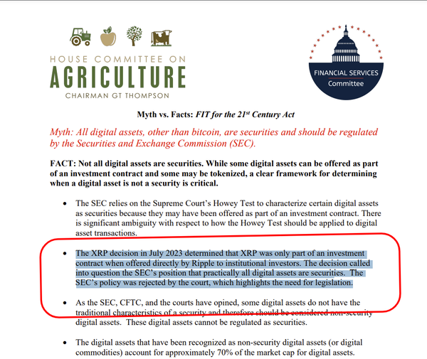 SEN AG Committee XRP WAS ONLY PAR OF INVESTMENT CONTRACT WHEN RIPPLE SOLD TO INSTITUTIONAL INVESTORS