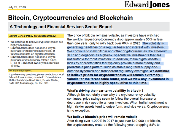 Edward Jones - Says crypto including XRP is high risk still