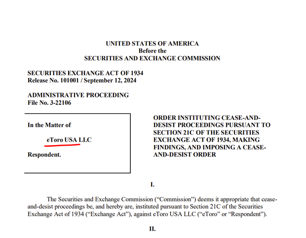 etoro SEC Cease and Desist